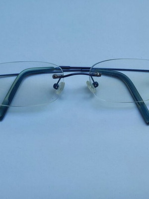Griff Type Eyeglass Frame Used, Blue Metal Temples