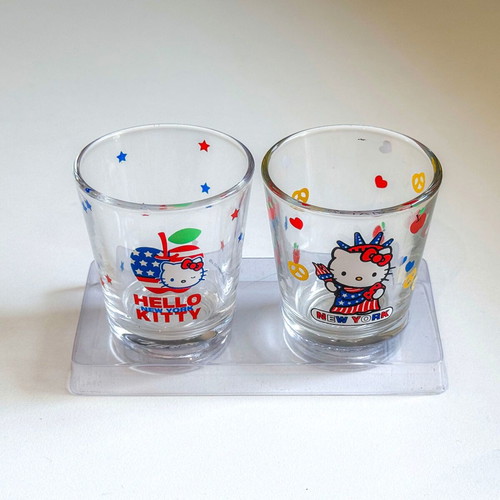 Hello Kitty Sanrio set of 2 glass shot glasses New York