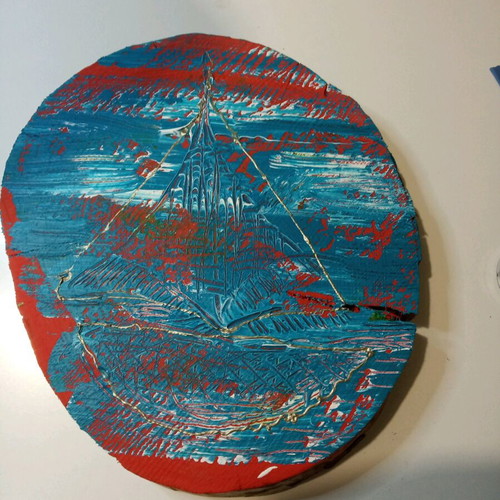 Painting on wood slice new with acrylic colors