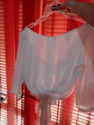 Anel modern white off-shoulder blouse, three-quarter sleeves