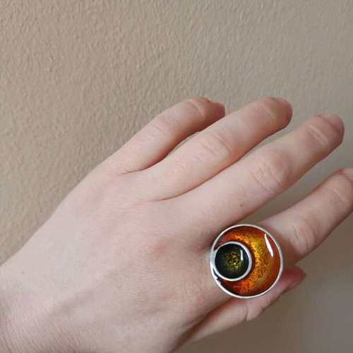 Silver 925 ring with liquid glass in autumn colors new
