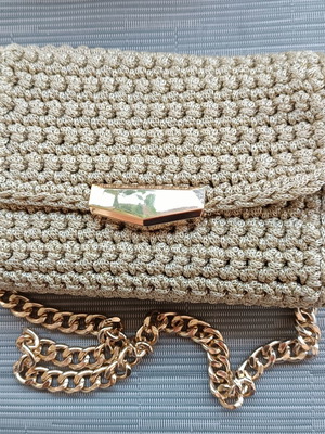 Handmade knitted shoulder bag clutch new beige-gold