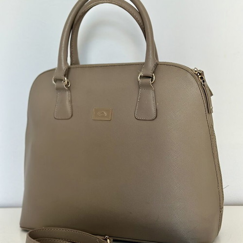Handbag beige used with shoulder strap and zipper pockets