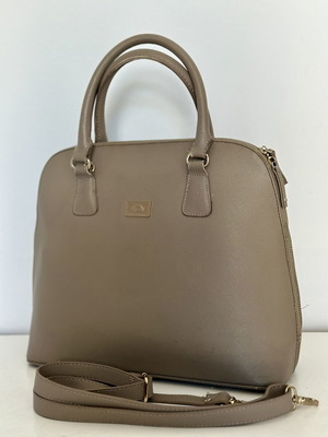 Handbag beige used with shoulder strap and zipper pockets
