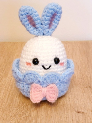 Easter Bunny in Blue Handmade Knitted Basket New
