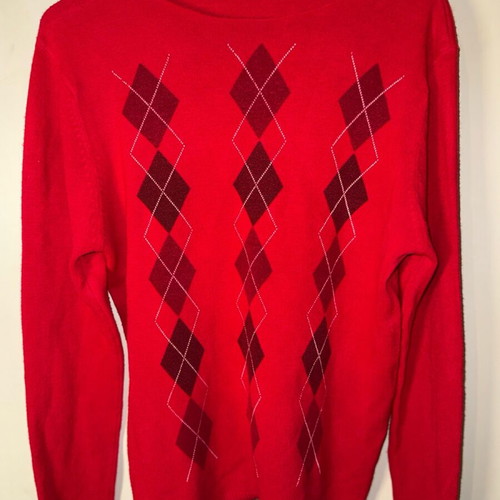 Red Softtouch Sweater with Argyle Pattern, Like New