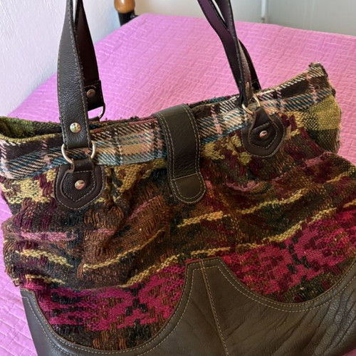 Rossodisera Italian Plaid and Leather Boho Shoulder Bag used