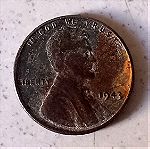  1943 steel penny/wheat one Cent