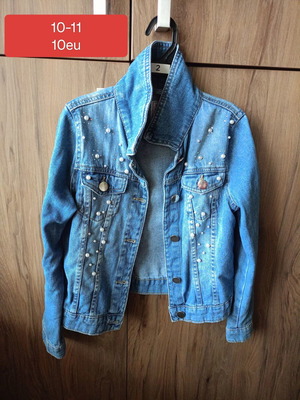 Girls denim jacket with pearl details, size 10-11 years