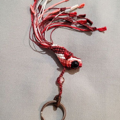 Macrame koi fish keychain like new, red and pink