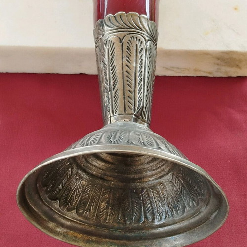 Handmade Blown Glass Vase from India with Alpaca Bordeaux Color