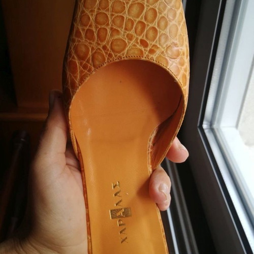 Charalas leather mules used, croc effect, size 36