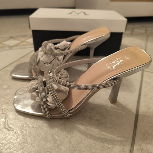 Silver sandals with rhinestones new, size 36