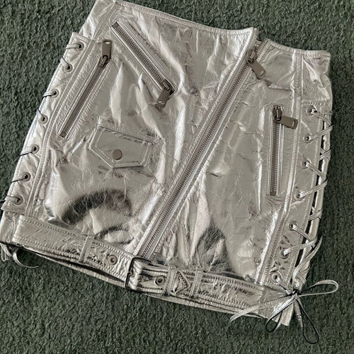 Manokhi metallic mini skirt XS real leather like new, silver