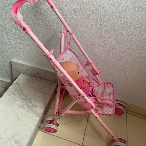 Doll stroller with doll used, pink