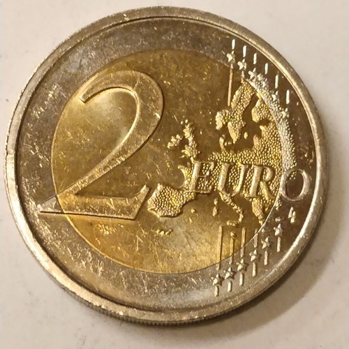 2 Euro Coin from Luxembourg used, 2014 with minting error