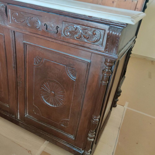 Cycladic furniture used, solid wood with carved details, two pieces