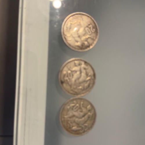 Silver coins 20 drachmas 1960 used, pack of 3
