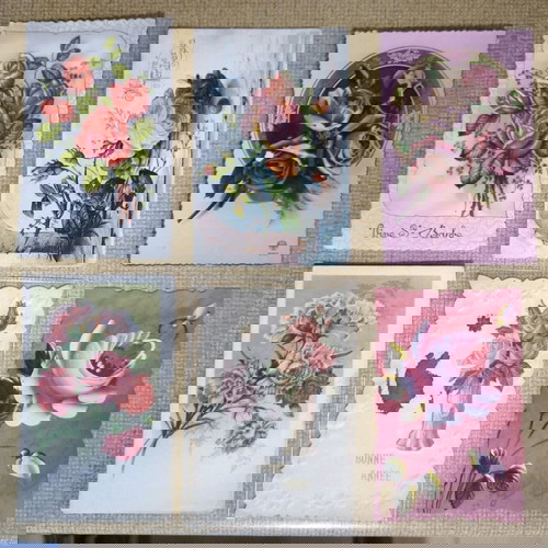 Vintage τριανταφυλλένιες καρτ ποστάλ σαν καινούργιες, πακέτο 6, αρχές 20ού αιώνα