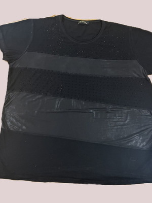 Gevence blouse XXL used, black with rhinestones and leather effect