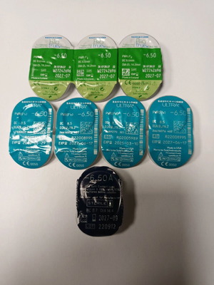 Contact lenses new with blue, black and green colors -6.5