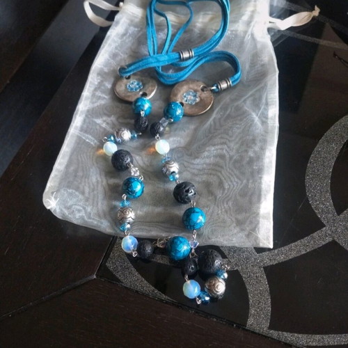 Maribel Accessories handmade long necklace blue stainless steel like new