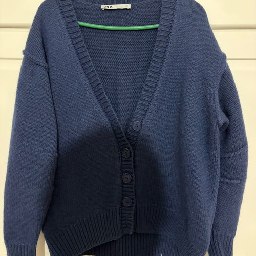 Zara knitted blue cardigan used, size small