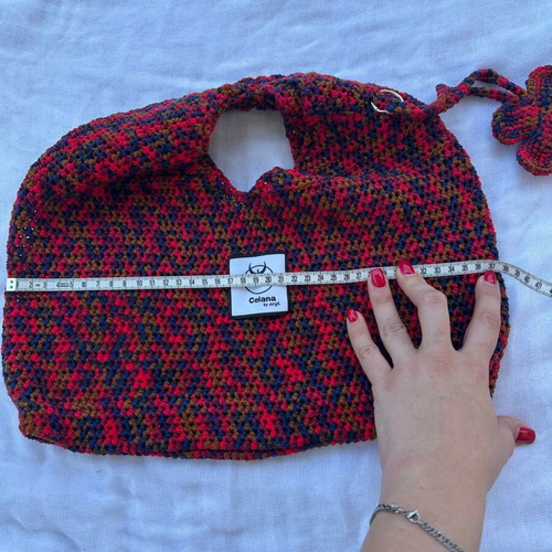 Crochet shoulder bag with flower charm, multicolor