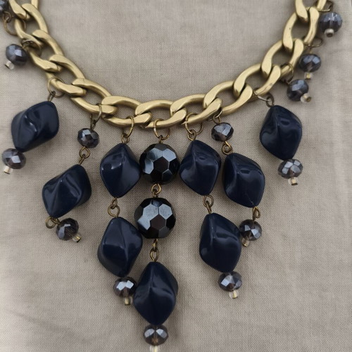 Lynne Statement Necklace Vintage 2010 with Gold Chain and Blue Beads like new