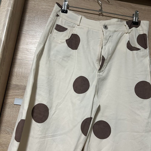 Polka Dot Summer Jeans Pants size L, new, white and brown