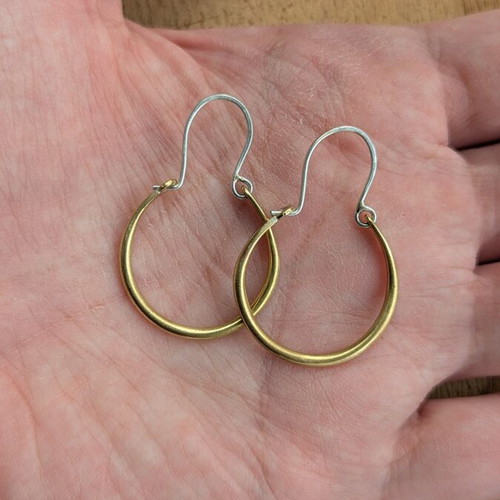 Brass hoop earrings with sterling silver hooks new