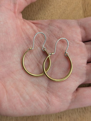 Brass hoop earrings with sterling silver hooks new