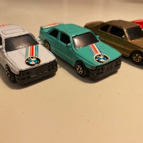 Toy car miniatures used, pack of 5, BMW Mercedes Ferrari Porsche 1985