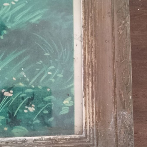 Vintage offset lithograph print of romantic scene, 85×41cm