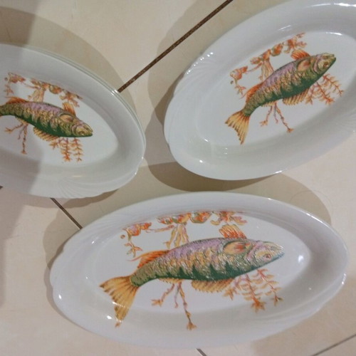 Porcelain fish serving set 6 pieces Company Diamond Razgrad 1980s