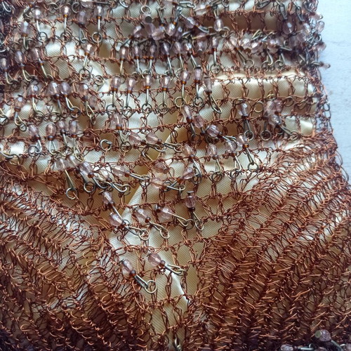 Evening bag like new with decorative beads, orange and gold