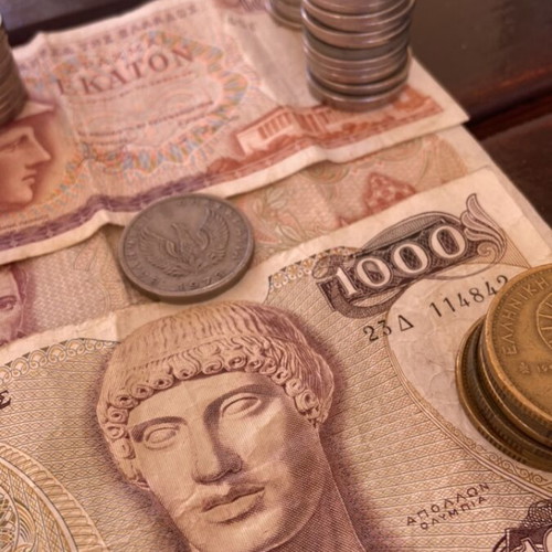 Greek drachma coin and banknote collection used