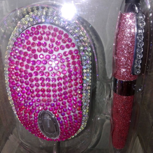 LogiLink Diamond-Design Set with Wired Mouse and Stylus Pen with Rhinestones New