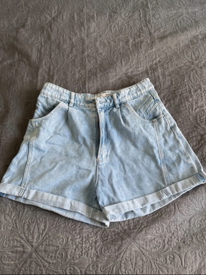 Stradivarius light turquoise high-waisted denim shorts