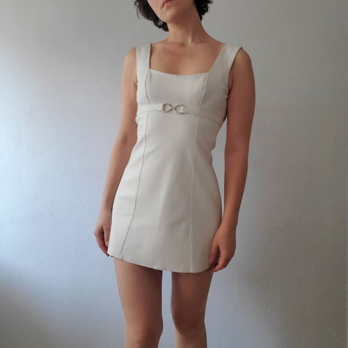 Plein Sud vintage 90s y2k soft grunge preppy buckle leather mini dress like new, white, size M