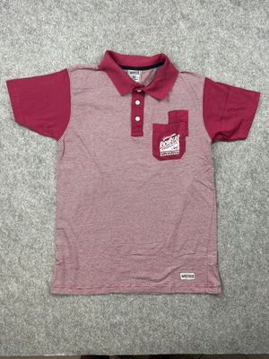 Richbear Polo Shirt Large Maroon White Striped vintage effect like new