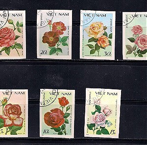 VIET-NAM 1988 FLAWERS ROSE COMLETE SET IMPERFORATE USED