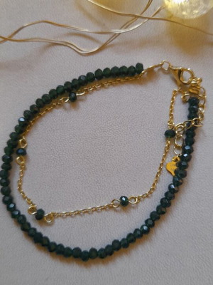 925 Silver Double Bracelet new, gold with green crystals