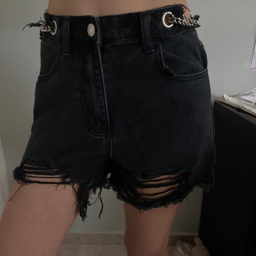 Shein black denim shorts like new with chain size S