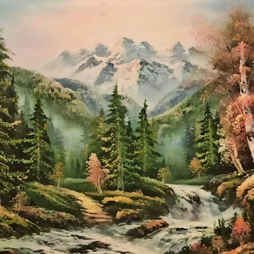 Signed painting forest with stream like new