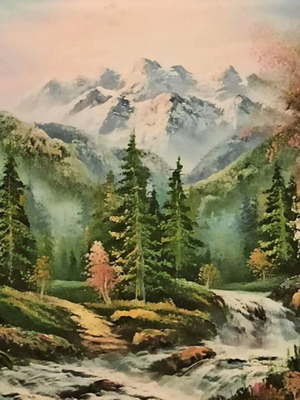Signed painting forest with stream like new