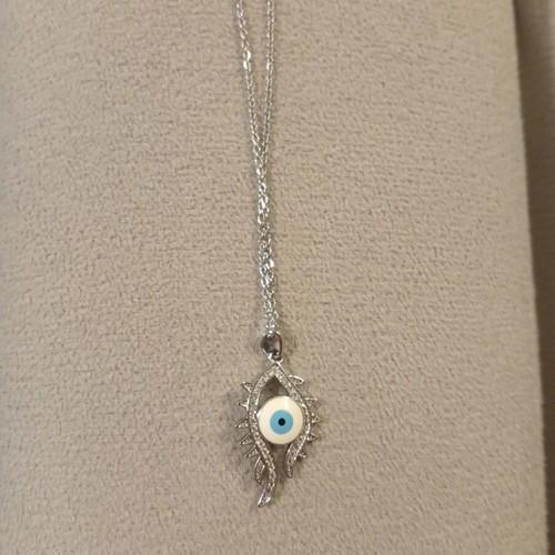 Necklace with evil eye pendant, stainless steel and chain
