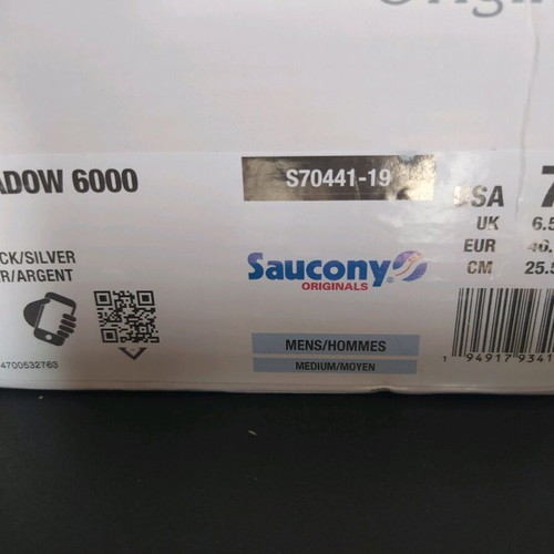 Saucony Shadow 6000 sneakers new, size 40.5, black and silver