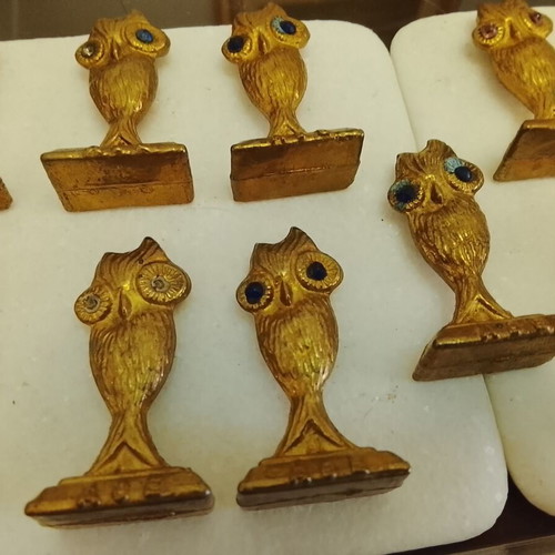Set of 13 vintage medium bronze Athena owls used