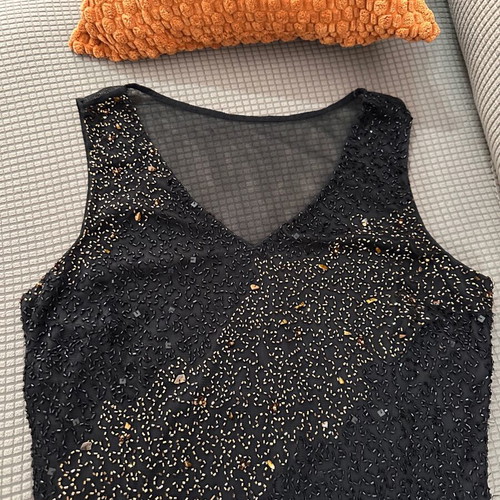 Black evening dress like new with beads and shimmer midi